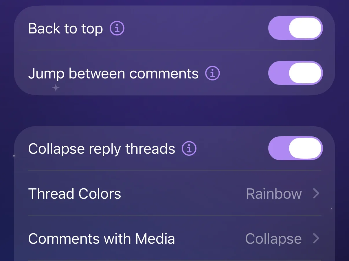 Collapse reply threads turned on in Protego’s Comment Threads settings.