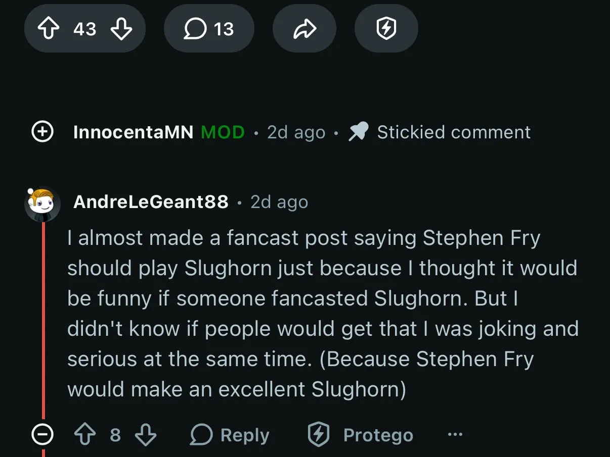 A pinned moderator comment collapsed to a single row at the top of a Reddit thread.
