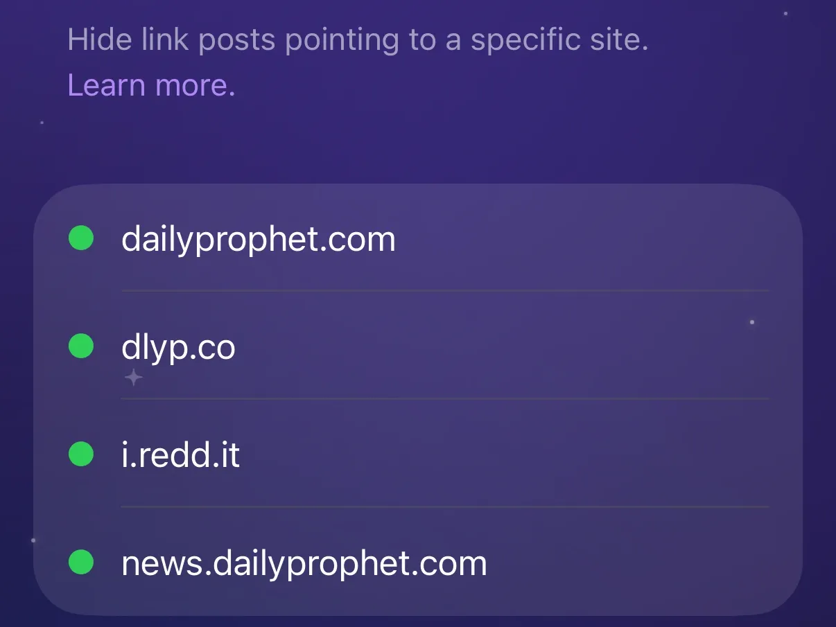 Protego’s Domains list with dailyprophet.com, dlyp.co, i.redd.it, and news.dailyprophet.com.