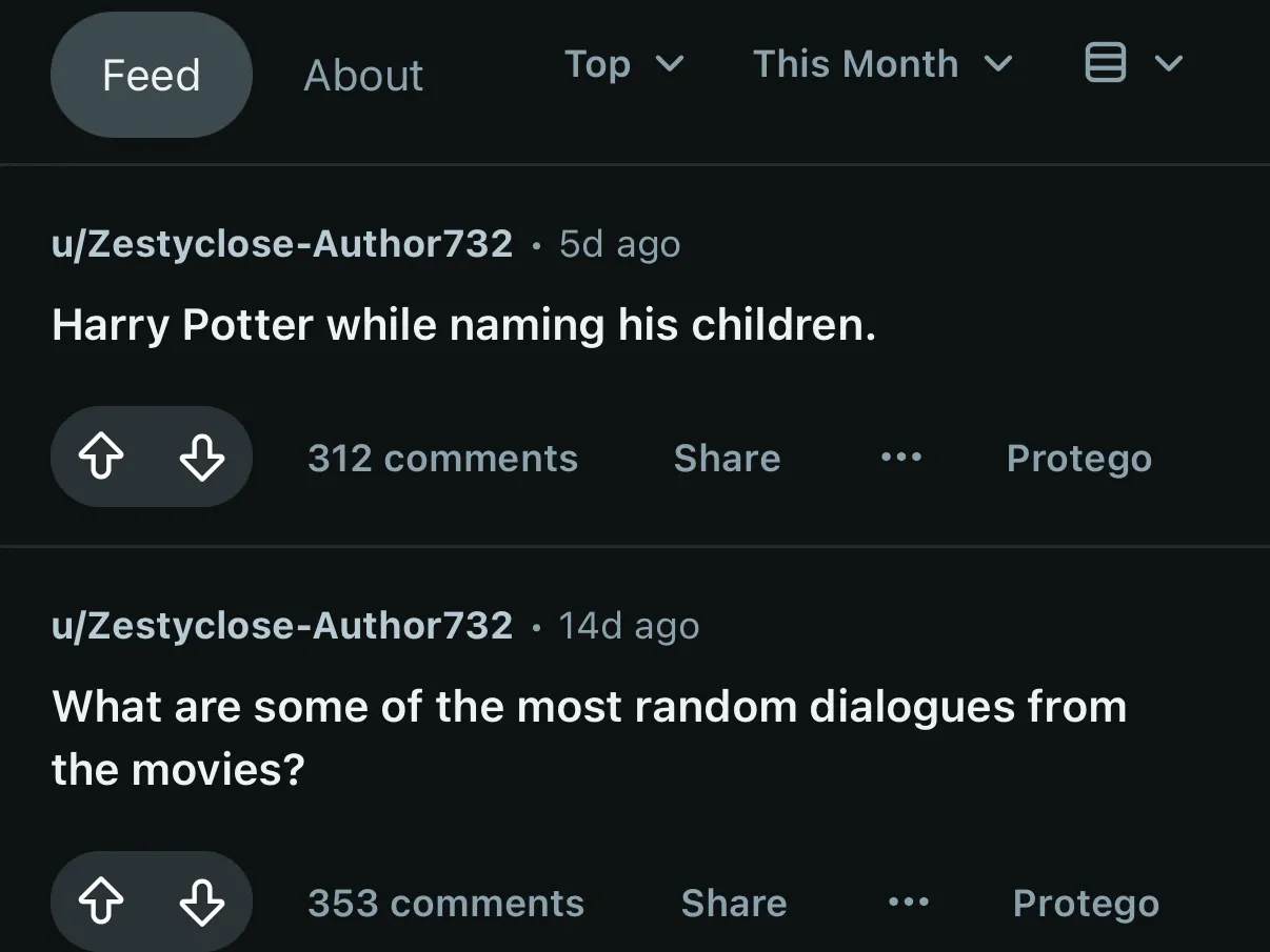 The same posts with Focused applied, also without their scores and thumbnails.