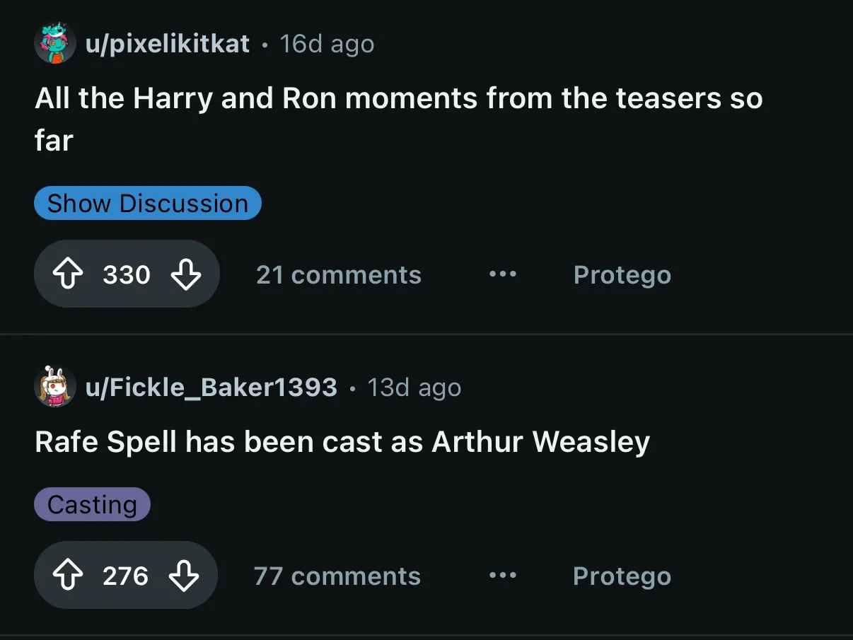 The same posts without their thumbnails.